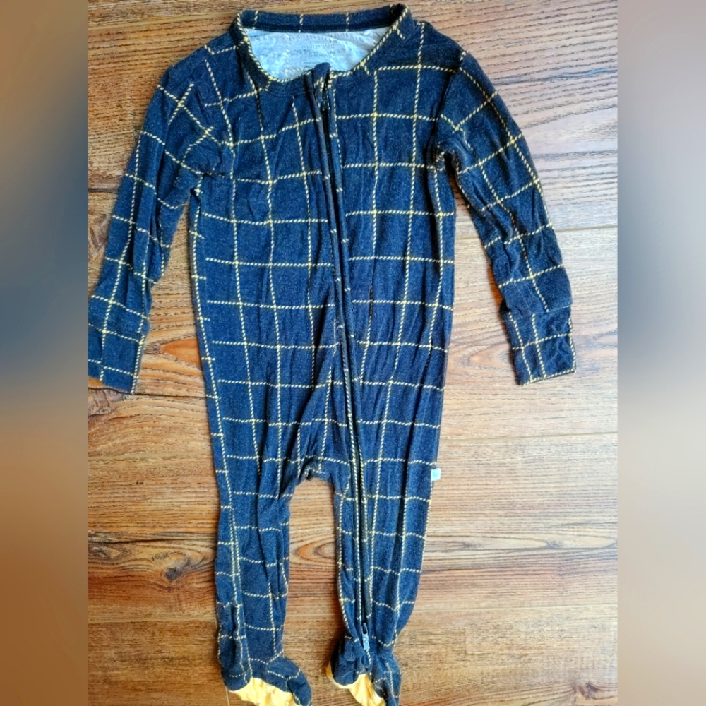 Posh Peanut Footie zippered one-piece sz 12-18 months blue and gold print